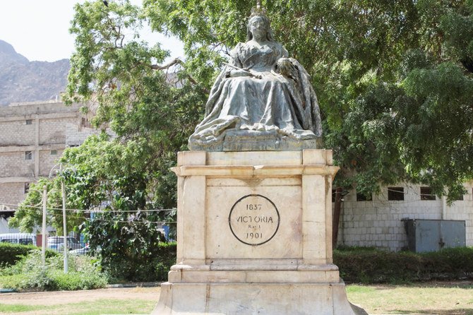 A historical statue of Queen Victoria sits in a central square in Aden. (AP)