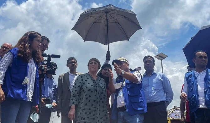UN High Commissioner for Human Rights Michelle Bachelet visits a Rohingya refugee camp, Ukhia, Bangladesh, Aug. 16, 2022. (AFP)