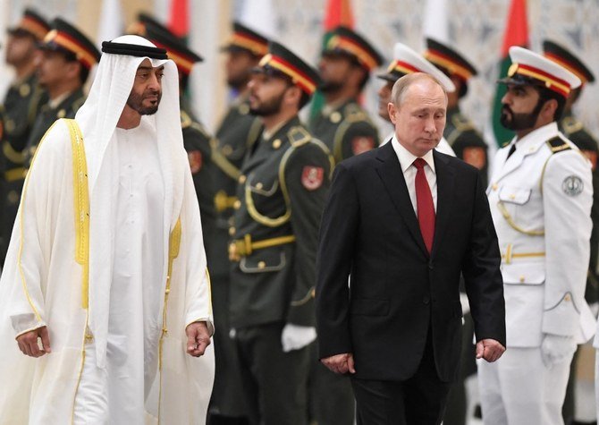 The President of the UAE Sheikh Mohamed bin Zayed will travel to Russia to meet with President Vladimir Putin on Tuesday. (File/AFP)