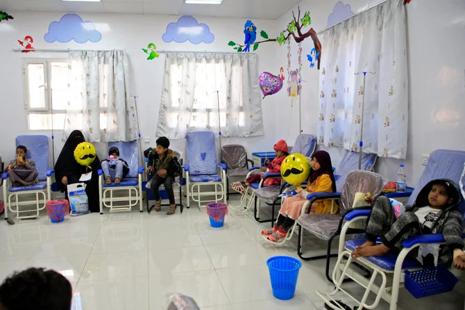Yemeni children suffering from blood cancer (leukemia) receive treatment at an oncology ward of a hospital in Sanaa, on World Cancer Day, on February 4, 2021. (AFP file)