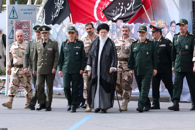 Iran's Supreme Leader Ayatollah Ali Khamenei take part in a graduation ceremony for IRGC cadets in Tehran in 2019. (AFP file)