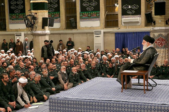 Iran's Supreme Leader Ayatollah Ali Khamenei on Oct. 2, 2019 speaks before officials of the Islamic Revolutionary Guard Corps (IRGC) in Tehran. (KHAMENEI.IR / AFP)