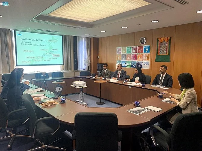 CEO of the Saudi Fund for Development Sultan Al-Marshad meets Akihiko Tanaka, the CEO of the Japan International Cooperation Agency, in Tokyo. (SPA)