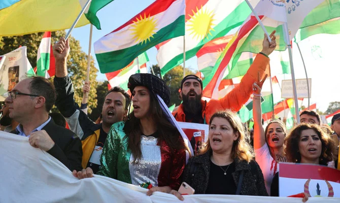 Demonstrators take to the streets in Berlin, Germany, on October 22, 2022, in support of protests against the death of Mahsa Amini in the hands of Iran’s religious police. (Reuters)