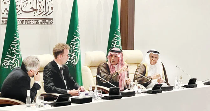 Adel Al-Jubeir with the Middle East and Gulf Working Group of the European Council. (SPA)