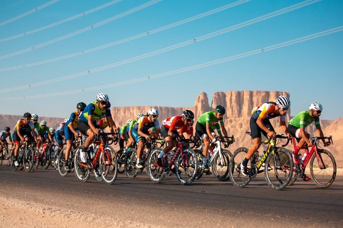 Action from the men's road cycling race at the Saudi Games 2022 on Saturday. (Twitter: @SaudiGames2022)
