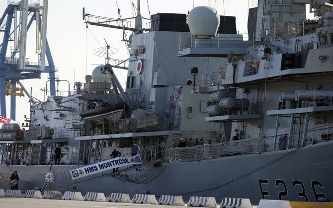 Reconnaissance helicopter from HMS Montrose was sent to inspect the suspected vessel before specialist troops boarded and took control of the boat. (File/AFP)