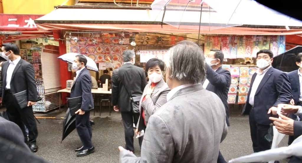 Yuriko Koike, the governor of Tokyo at the shopping district of Ameyokocho in the Ueno district of Tokyo. (Supplied)