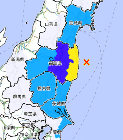 A strong earthquake with an estimated magnitude of 5.0 happened off the coast of Fukushima Prefecture,Japan. (JMA)