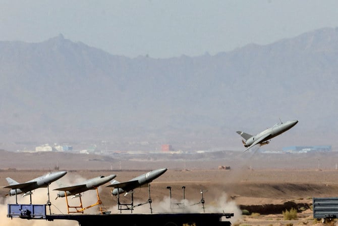 A drone is launched during a military exercise in an undisclosed location in Iran. (WANA via REUTERS/File Photo)