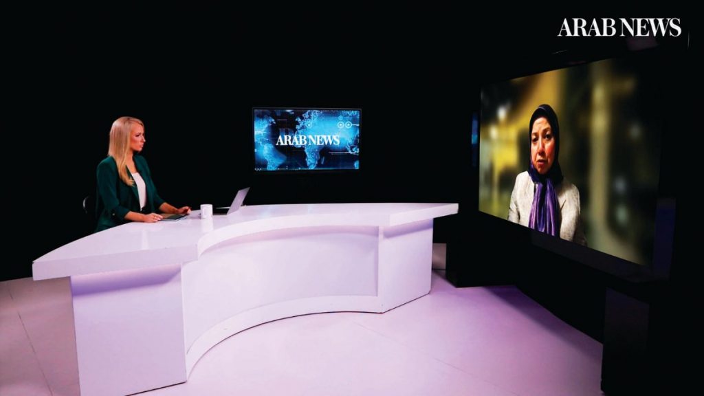 Dowlat Nowrouzi, shown on screen, being interviewed by Katie Jensen on Frankly Speaking. (AN photo)