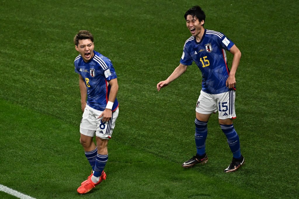 The Samurai Blue’s uniform features the ‘orizuru’ papers. (AFP)