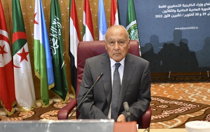 Arab League General Secretary Ahmed Aboul Gheit attends the opening session of the preparatory meeting of Arab foreign ministers, Algiers, Algeria, Oct. 29, 2022. (AFP)
