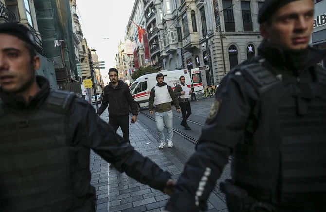 Six people were killed and several dozen others were wounded in Sunday’s explosion on Istiklal Avenue. (AP)