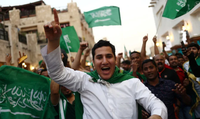Saudi Arabia fans celebrate in Souq Waqif after the match between Saudi Arabia and Argentina. (Reuters)