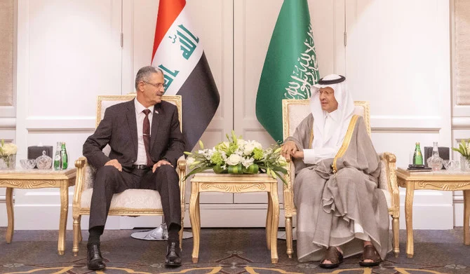 Saudi Energy Minister Prince Abdulaziz bin Salman hold talks with Iraq’s Deputy PM for Energy Affairs and Minister of Oil Hayan Abdul Ghani Al-Swad in Riyadh. (Supplied)