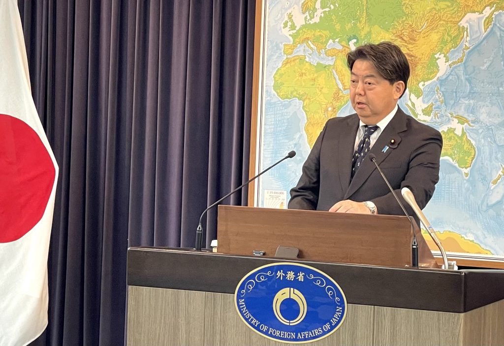 Japanese Foreign Minister HAYASHI Yoshimasa at a press conference held at the ministry in Tokyo, Nov. 8, 2022. (ANJP Photo)