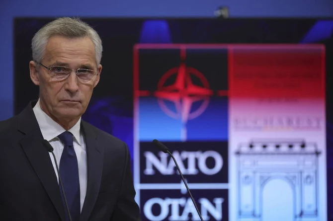 NATO’s Jens Stoltenberg said that ‘allies are providing unprecedented military support, and I expect foreign ministers will also agree to step up non-lethal support.’ (AP)