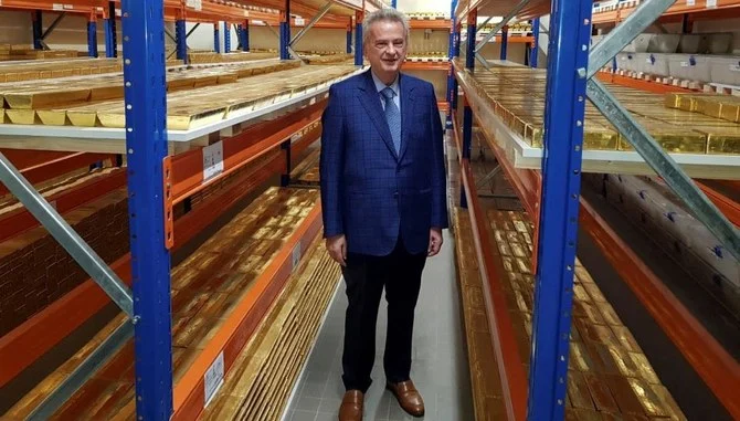 Governor of Banque du Liban Riad Salameh stands amid the gold reserve at the central bank in Beirut. (Reuters)