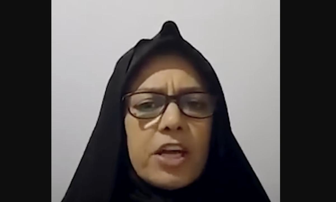 A video of a statement by Farideh Moradkhani was being widely shared online after what activist news agency HRANA said was her arrest on Nov. 23. (Screenshot)