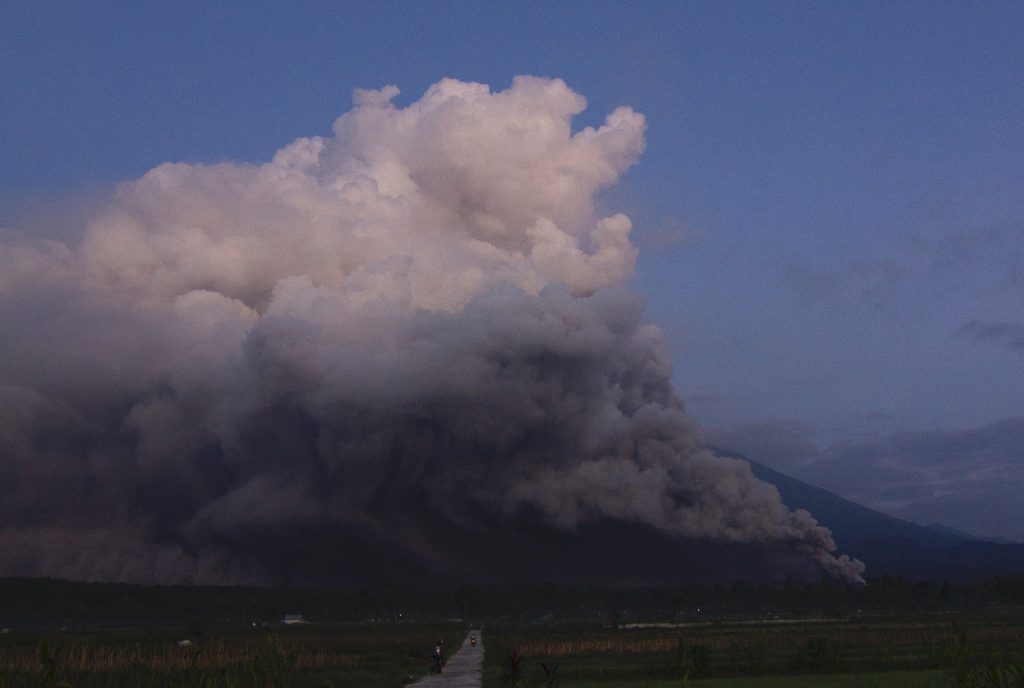 Mount Semeru spews smoke and ash in Lumajang on December 4, 2022. (AFP)