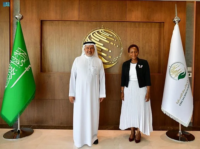 Head of KSrelief Dr. Abdullah Al-Rabeeah meets UN Assistant Secretary-General for Humanitarian Affairs Joyce Msuya. (SPA)