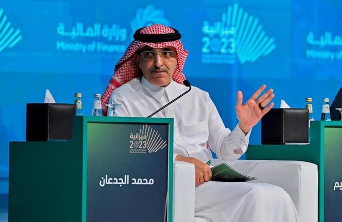 Saudi Finance Minister Mohammed Aljadaan spoke during the 2023 Budget Forum organized to review the performance of the government for the year 2022. (SPA)