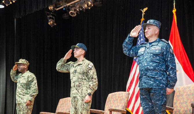 US Navy Capt. Robert Francis, who led CTF 153 since April, handed command to Egyptian Navy Rear Adm. Mahmoud Abdelsattar. (@CMF_Bahrain)