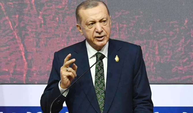 Turkish President Recep Tayyip Erdogan speaks during a press conference on the sidelines of the G20 Summit in Nusa Dua on the Indonesian resort island of Bali on November 16, 2022. (AFP)