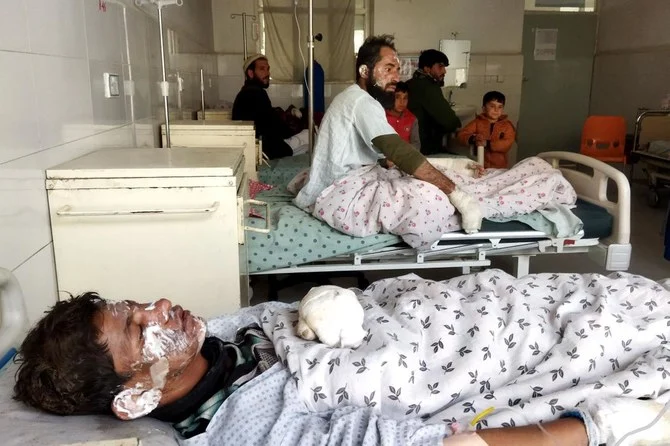 Patients receive treatment for burn injury at a hospital after an oil tanker exploded at Salang pass tunnel in Charikar city on Dec. 18, 2022. (AFP)