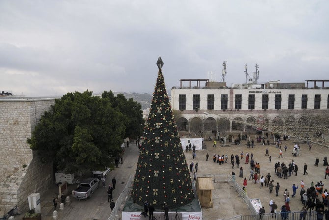 People gather in Manger Square, adjacent to the Church of the Nativity were most of the celebrations happen (AP)