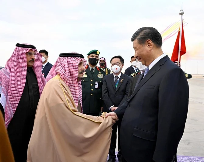 China's President Xi Jinping arrives in the Saudi capital on an official visit. (SPA)