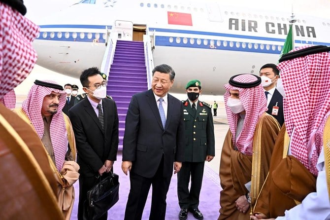 China's President Xi Jinping arrives in the Saudi capital on an official visit. (SPA)