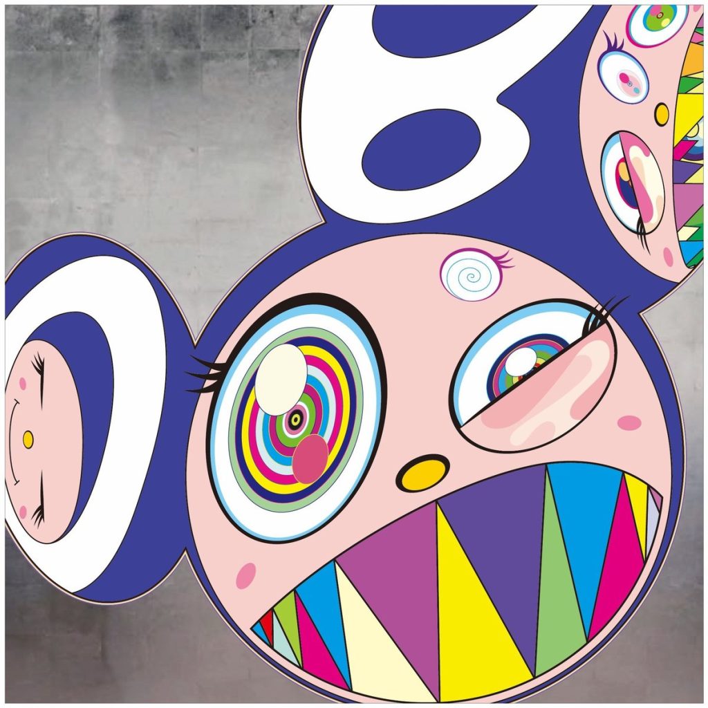 DOB Kaiju Monster, 2022 Acrylic and plutinum leaf on canvas mounted on aluminum frame 100x100cm Unique (©2022 Takashi Murakami/Kaikai Kiki Co., Ltd. All Rights Reserved. Courtesy Perrotin)