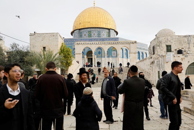 Visitors gather near the Dome of the Rock on the compound known to Muslims as the Noble Sanctuary and to Jews as the Temple Mount, in Jerusalem's Old City January 3, 2023. (Reuters)