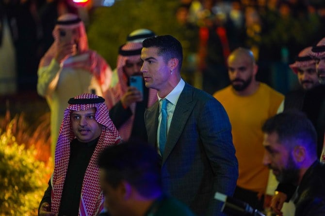 Cristiano Ronaldo arriving at the Mrsool Park Stadium ahead of his unveiling as an Al-Nassr player. (AN Photo)