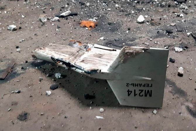 The wreckage of an allegedly Iranian-made suicide (kamikaze) drone can be seen in Ukraine. (File/AP)