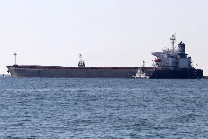 In this file photo the Marshall Islands bulk carrier MV Glory leaves the Ukrainian port of Chornomorsk on August 7, 2022. (AFP)