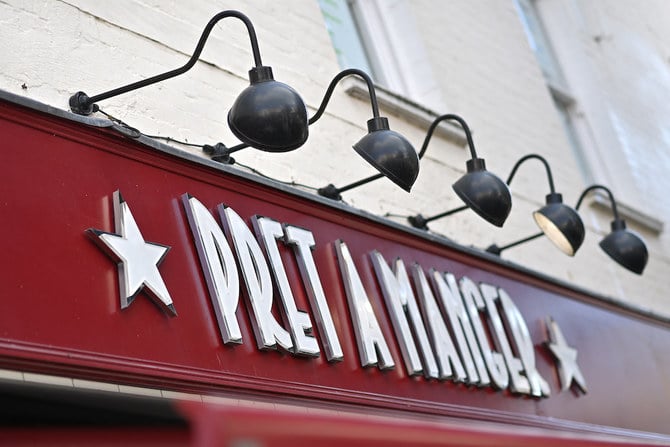 A Pret A Manger sign is pictured in the High Street of Royal Tunbridge Wells, south west England. (File/AFP)