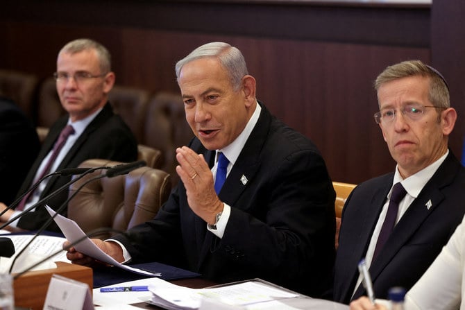 Israeli Prime Minister Benjamin Netanyahu, chairs a weekly cabinet meeting at the Prime Minister's office in Jerusalem. (Reuters)