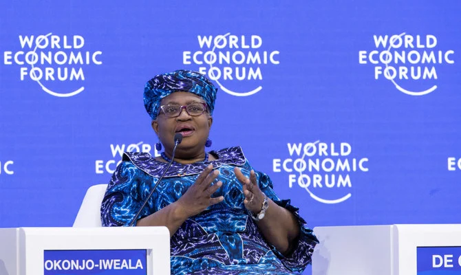 Director-General of the World Trade Organization Ngozi Okonjo-Iweala gestures during a panel discussion at the World Economic Forum (WEF) 2023 in the Alpine resort of Davos, Switzerland, January 17, 2023. (Reuters)