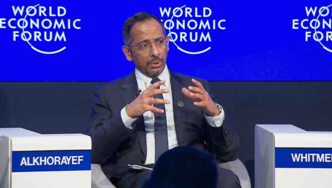 Plans under Saudi Arabia’s Vision 2030 strategy to make the Kingdom a hub for global manufacturing, which will transform its industrial base, are well underway, said Bandar Alkhorayef. (Screenshot/WEF)