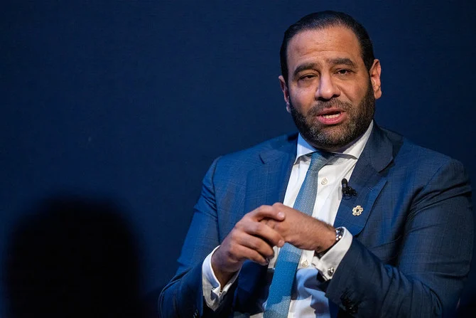 Deputy CEO of NEOM Rayan Fayez speaks at the World Economic Forum in Davos on Thursday. (WEF)