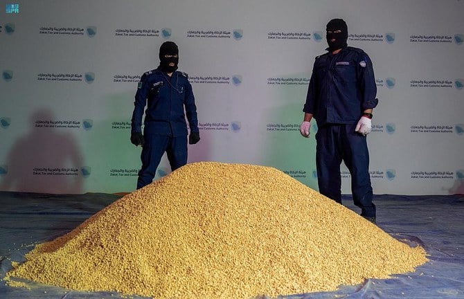 About 3 million Captagon pills were hidden in a consignment of wooden panels received from abroad at King Abdulaziz Port. (SPA)