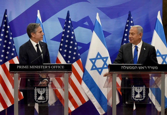 U.S. Secretary of State Anthony Blinken and Israeli Prime Minister Benjamin Netanyahu make statements to the media after their meeting in Jerusalem. (AP)
