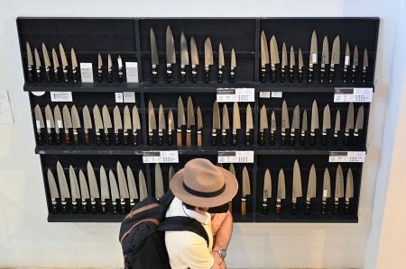 This picture taken on September 2, 2022, shows knives in the middle of the manufacturing process at a factory of Sumikama Cutlery in Seki, Gifu prefecture. (AFP)