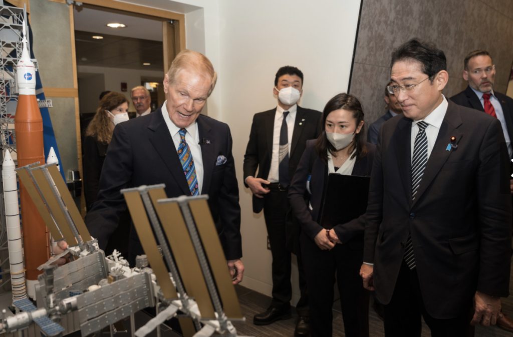 NASA Administrator Bill Nelson shows Prime Minister of Japan, KISHIDA Fumio, a model of the International Space Station (ISS) on Friday, Jan. 13, 2023, at the Mary W. Jackson NASA Headquarters building in Washington.(NASA).