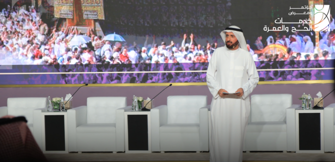 Saudi Arabia’s Minister of Hajj and Umrah Tawfiq Al-Rabiah speaks at the Hajj Expo 2023 taking place in Jeddah. (@ReasahAlharmain)