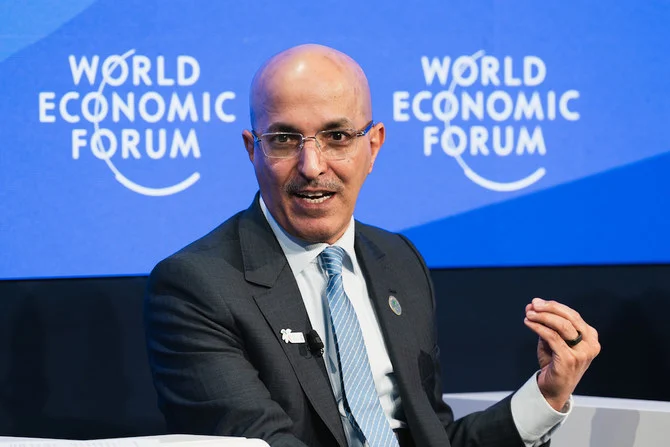 Mohammed Al-Jadaan, Minister of Finance of Saudi Arabia speaking in the Financial Institutions: Innovating under Pressure session at the World Economic Forum Annual Meeting 2023 in Davos. (WEF)