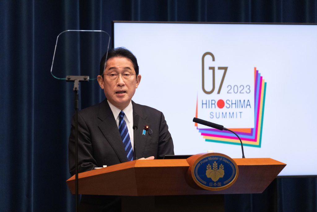 Japan's Prime Minister Fumio Kishida speaks on the occasion of the first anniversary of the Russian invasion of Ukraine as he addresses a press conference in Tokyo, Japan, 24 February 2023. (AFP)
